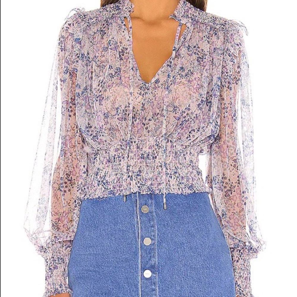 Free People Floral Sheer Blouse in Blue and Purple - Picture 4 of 10